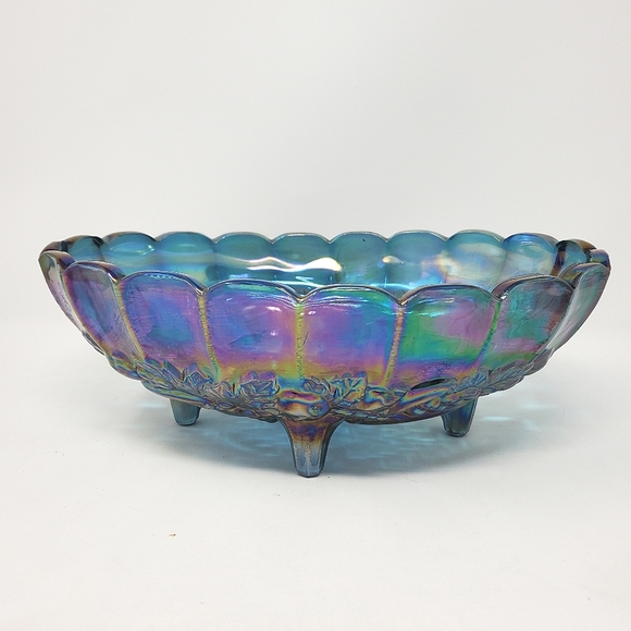 VTG Indiana Glass Blue Carnival Glass Footed Fruit Bowl - Picture 1 of 3